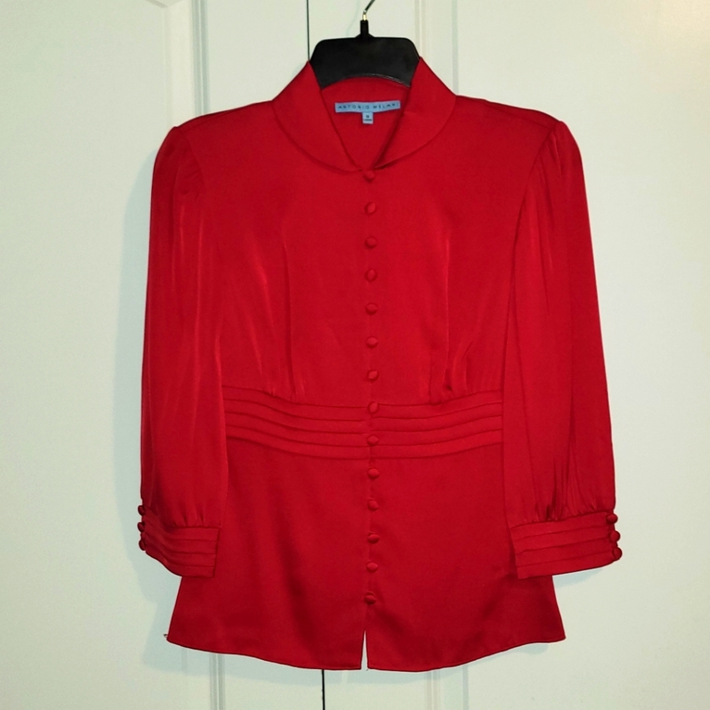 NWOT Antonio Melani Red Silk Blouse